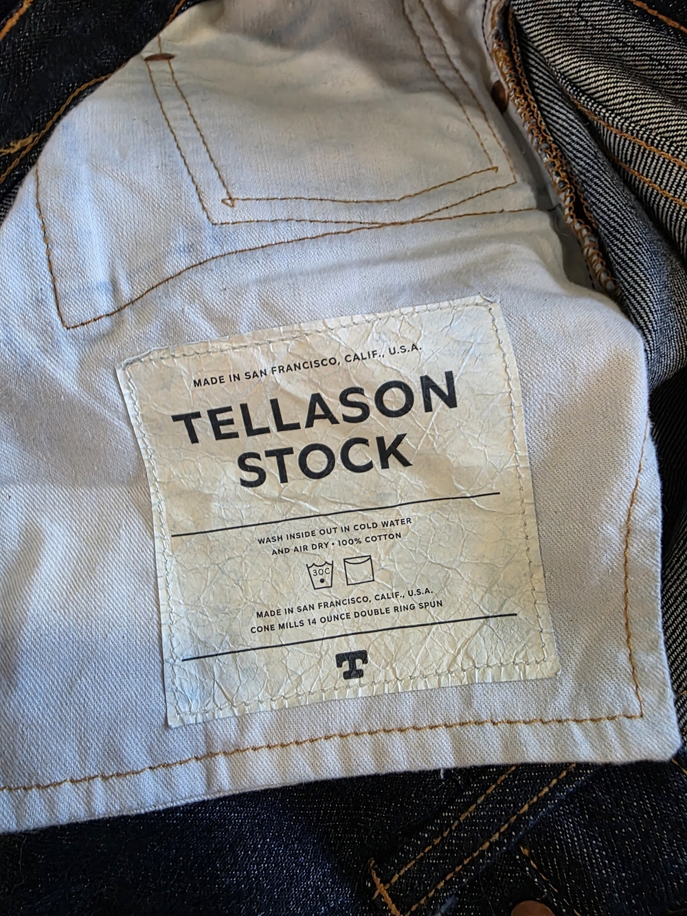 Tellason Stock Cone Mills Selvedge Denim Jeans USA Made 14 oz Size 35x35 - Picture 3 of 12